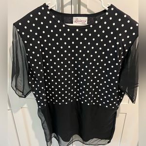 Vintage black top with white polka dots